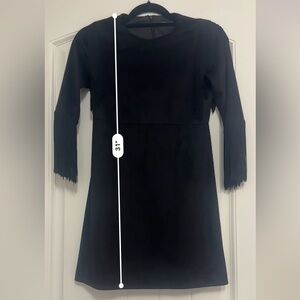 Zara trafaluc collection XS black faux suede mini dress with fringe
